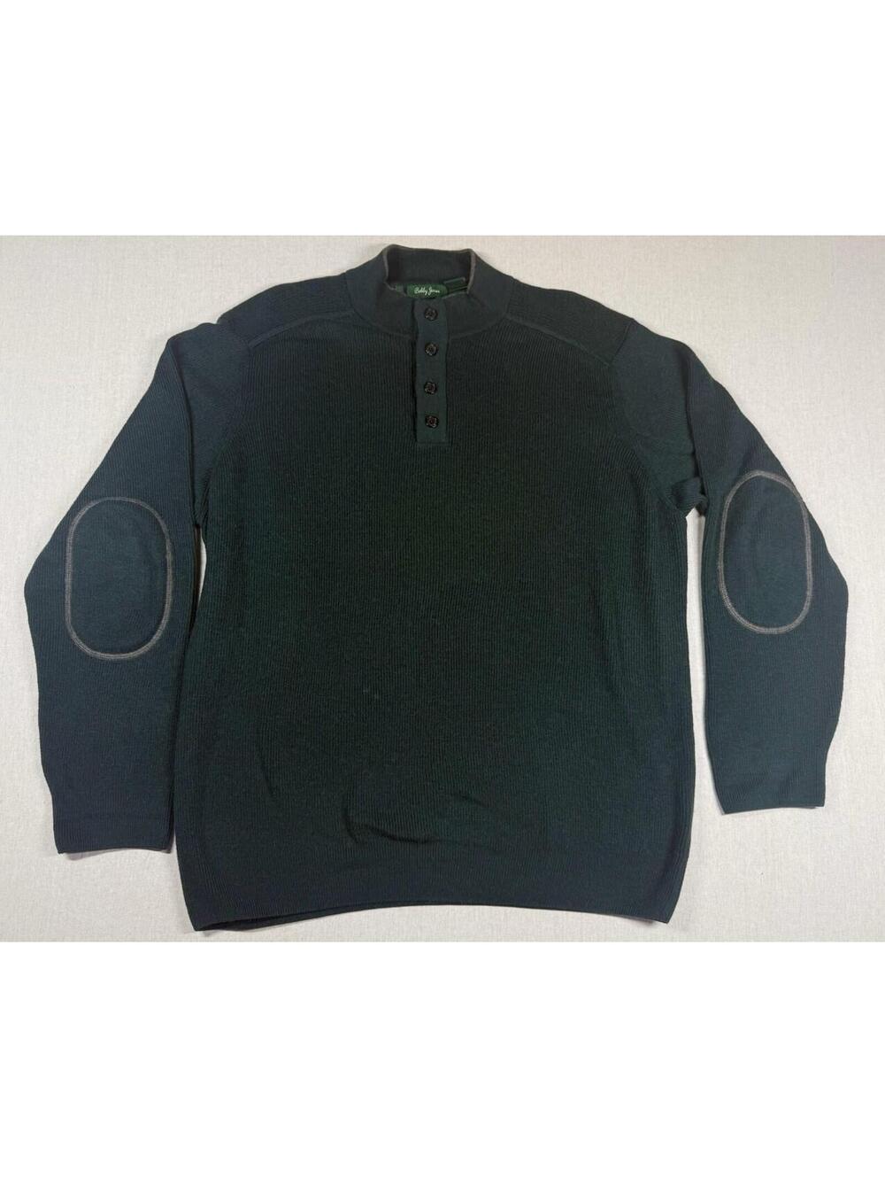 Bobby Jones Pullover Sweater Sz XL Green Pima Cotton Baby Alpaca Elbow Patches